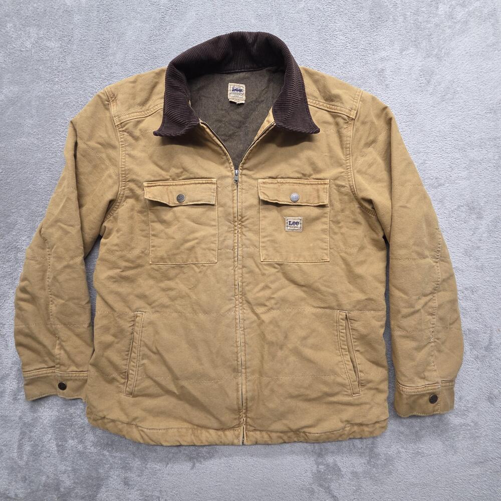 Lee Jacket Mens M Brown Quilted Workwear Lined Insulated Full Zip Pockets